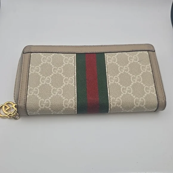 Gucci Ophidia GG Beige W/ Green & Red Sherry Zip Around Long Wallet (EUC)(COA)✨️ - Picture 12 of 15